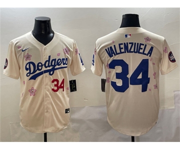 Men's Los Angeles Dodgers #34 Fernando Valenzuela Cream 2025 Tokyo Series Limited Stitched Baseball Jersey