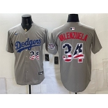 Men's Los Angeles Dodgers #34 Fernando Valenzuela Gray USA 250 Fourth of July Stitched Baseball Jersey Men's Los Angeles Dodgers #34 Fernando Valenzuela Gray USA 250 Fourth of July Stitched Baseball Jersey