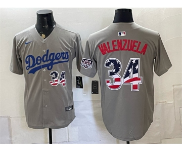 Men's Los Angeles Dodgers #34 Fernando Valenzuela Gray USA 250 Fourth of July Stitched Baseball Jersey