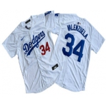 Men's Los Angeles Dodgers #34 Fernando Valenzuela Number White Limited Stitched Jersey