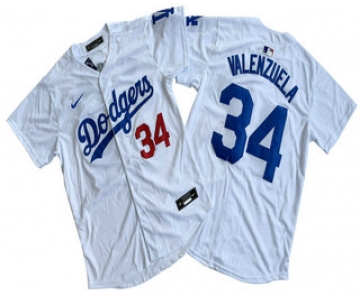Men's Los Angeles Dodgers #34 Fernando Valenzuela Number White Limited Stitched Jersey