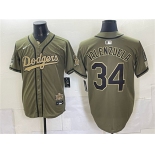 Men's Los Angeles Dodgers #34 Fernando Valenzuela Olive 2026 Armed Forces Day Stitched Baseball Jersey