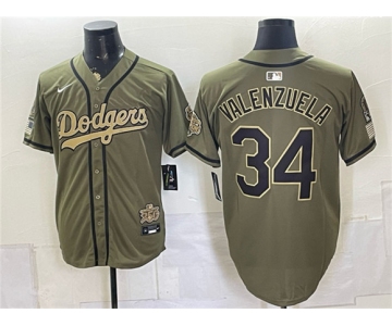 Men's Los Angeles Dodgers #34 Fernando Valenzuela Olive 2026 Armed Forces Day Stitched Baseball Jersey
