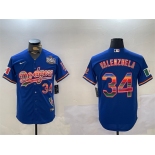 Men's Los Angeles Dodgers #34 Fernando Valenzuela Royal 2024 World Series Mexico California Patch Cool Base Stitched Baseball Jersey