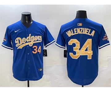 Men's Los Angeles Dodgers #34 Fernando Valenzuela Royal 2025 Gold Collection Limited Stitched Baseball Jersey
