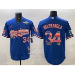 Men's Los Angeles Dodgers #34 Fernando Valenzuela Royal Mexico California Patch 2025 World Series Patch Stitched Baseball Jersey Men's Los Angeles Dodgers #34 Fernando Valenzuela Royal Mexico California Patch 2025 World Series Patch Stitched Baseball Jersey