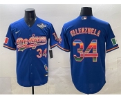 Men's Los Angeles Dodgers #34 Fernando Valenzuela Royal Mexico California Patch 2025 World Series Patch Stitched Baseball Jersey