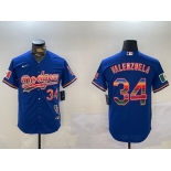 Men's Los Angeles Dodgers #34 Fernando Valenzuela Royal Mexico California Patch Cool Base Stitched Baseball Jersey
