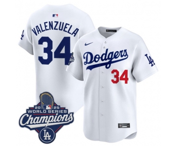 Men's Los Angeles Dodgers #34 Fernando Valenzuela White 2025 Champions Stitched Baseball Jersey