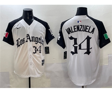 Men's Los Angeles Dodgers #34 Fernando Valenzuela White Black Mexico 2025 LA Gothic Style With Fernando Patch Vapor Premier Limited Stitched Baseball Jerse
