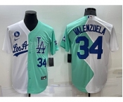Men's Los Angeles Dodgers #34 Fernando Valenzuela White Green Number 2022 Celebrity Softball Game Cool Base Jersey