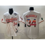 Men's Los Angeles Dodgers #34 Fernando Valenzuela White Mexico California Patch 2025 World Series Patch Stitched Baseball Jersey