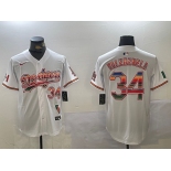 Men's Los Angeles Dodgers #34 Fernando Valenzuela White Rainbow Mexico Cool Base Stitched Fashion Jersey