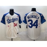 Men's Los Angeles Dodgers #34 Fernando Valenzuela White Royal 2025 Tokyo Series Limited Stitched Baseball Jersey