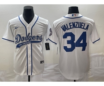 Men's Los Angeles Dodgers #34 Fernando Valenzuela White With Patch Cool Base Stitched Baseball Jersey1