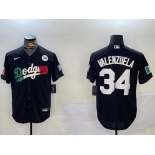 Men's Los Angeles Dodgers #34 Toro Valenzuela Black Mexico 2024 World Series With No. 34 Patch Cool Base Stitched Baseball Jersey
