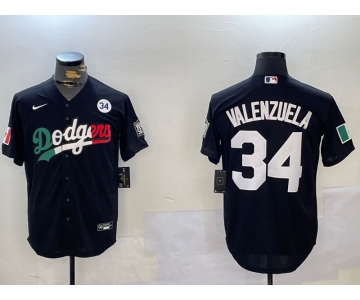 Men's Los Angeles Dodgers #34 Toro Valenzuela Black Mexico 2024 World Series With No. 34 Patch Cool Base Stitched Baseball Jersey