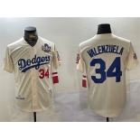 Men's Los Angeles Dodgers #34 Toro Valenzuela Cream 1981 Cooperstown Stitched Baseball Jersey