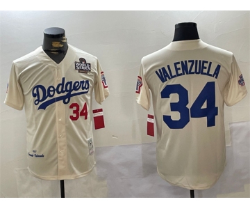 Men's Los Angeles Dodgers #34 Toro Valenzuela Cream 1981 Cooperstown Stitched Baseball Jersey