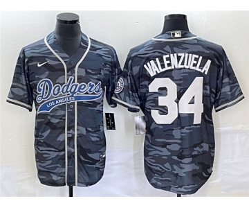 Men's Los Angeles Dodgers #34 Toro Valenzuela Gray Camo Cool Base With Patch Stitched Baseball Jersey