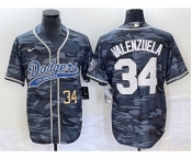 Men's Los Angeles Dodgers #34 Toro Valenzuela Number Gray Camo Cool Base With Patch Stitched Baseball Jersey