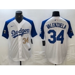 Men's Los Angeles Dodgers #34 Toro Valenzuela Number White Blue Fashion Stitched Cool Base Limited Jersey
