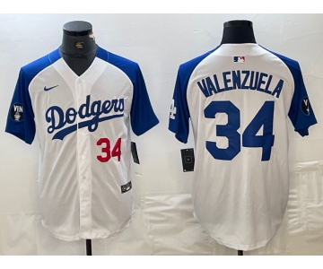Men's Los Angeles Dodgers #34 Toro Valenzuela Number White Blue Fashion Stitched Cool Base Limited Jersey