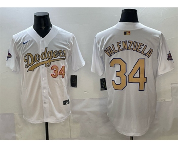 Men's Los Angeles Dodgers #34 Toro Valenzuela White 2025 Gold Collection Limited Stitched Baseball Jersey
