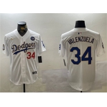 Men's Los Angeles Dodgers #34 Toro Valenzuela White Gold 2024 World Series With No. 34 Patch Home Limited Stitched Baseball Jersey