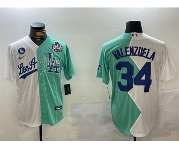 Men's Los Angeles Dodgers #34 Toro Valenzuela White Green Split 2024 World Series All-Star Cool Base Stitched Baseball Jersey
