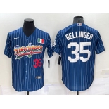 Mens Los Angeles Dodgers #35 Cody Bellinger Number Rainbow Blue Red Pinstripe Mexico Cool Base Nike Jersey