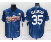 Men's Los Angeles Dodgers #35 Cody Bellinger Rainbow Blue Red Pinstripe Mexico Cool Base Nike Jersey