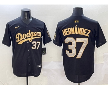 Men's Los Angeles Dodgers #37 Teoscar Hernandez Black Gold Limited Stitched Baseball Jersey
