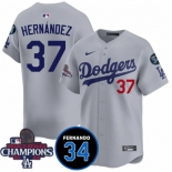 Men's Los Angeles Dodgers #37 Teoscar Hernandez Gray 2024 World Series Champions With Fernando Memorial Patch Vapor Premier Limited Stitched Baseball Jerse