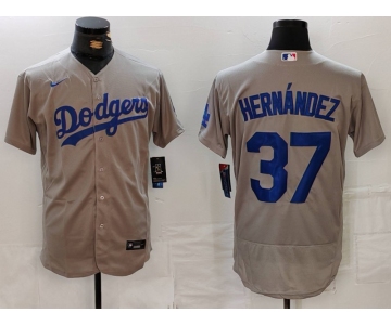 Men's Los Angeles Dodgers #37 Teoscar Hernandez Grey Flex Base Stitched Jersey