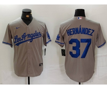 Men's Los Angeles Dodgers #37 Teoscar Hernandez Grey With Los Cool Base Stitched Jersey