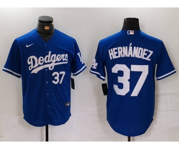 Men's Los Angeles Dodgers #37 Teoscar Hernandez Number Blue Cool Base Stitched Jerseys