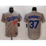 Men's Los Angeles Dodgers #37 Teoscar Hernandez Number Grey Flex Base Stitched Jersey