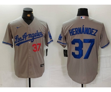 Men's Los Angeles Dodgers #37 Teoscar Hernandez Number Grey With Los Cool Base Stitched Jersey