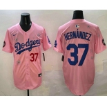 Men's Los Angeles Dodgers #37 Teoscar Hernandez Pink 2025 Tokyo Series Limited Jersey