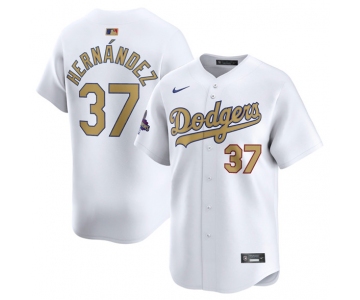 Men's Los Angeles Dodgers #37 Teoscar Hernandez White 2025 Gold Collection Limited Stitched Baseball Jersey