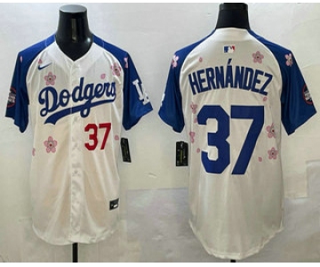 Men's Los Angeles Dodgers #37 Teoscar Hernandez White Royal 2025 Tokyo Series Limited Stitched Jersey