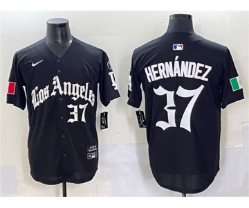 Men's Los Angeles Dodgers #37 Teoscar Hernández Black 2025 LA Gothic Style With Fernando Patch Vapor Premier Limited Stitched Baseball Jersey