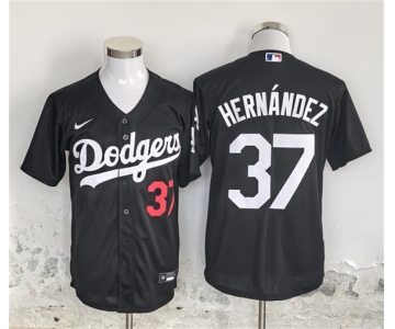 Men's Los Angeles Dodgers #37 Teoscar Hernández Black Cool Base Stitched Baseball Jersey