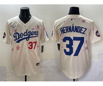 Men's Los Angeles Dodgers #37 Teoscar Hernández Cream 2025 Tokyo Series Limited Stitched Baseball Jersey