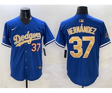 Men's Los Angeles Dodgers #37 Teoscar Hernández Royal 2025 Gold Collection Limited Stitched Baseball Jersey