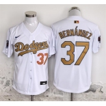 Men's Los Angeles Dodgers #37 Teoscar Hernández White Gold 2025 Cool Base Stitched Baseball Jersey Men's Los Angeles Dodgers #37 Teoscar Hernández White Gold 2025 Cool Base Stitched Baseball Jersey