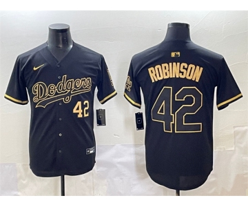 Men's Los Angeles Dodgers #42 Jackie Robinson Black Gold Limited Stitched Jersey