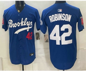 Men's Los Angeles Dodgers #42 Jackie Robinson Blue 1955 Throwback Jersey