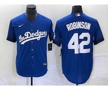 Men's Los Angeles Dodgers #42 Jackie Robinson Blue 2021 City Connect Cool Base Stitched Jersey